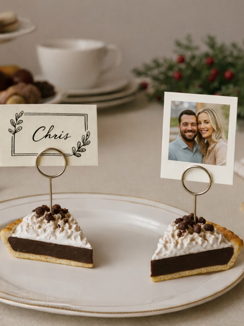 Chocolate Pie Place Card Holders – Set of 2 | Handmade Clay Table Decor Holidays
